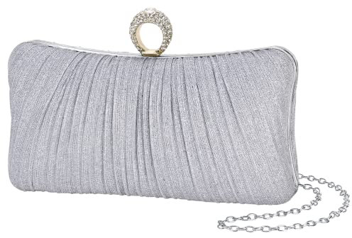 BELLAWOO Clutch Geldbörsen für Frauen, Silber Frauen Abendtaschen, Bling Formale Party Clutches Hochzeit Geldbörsen Cocktail Abschlussball, silber