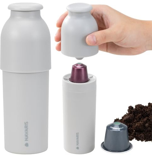 Navaris Reciclador de cápsulas de café - Separa la cápsula de Aluminio - Reciclaje Efectivo - Separador orgánico - Fácil de Usar y Limpiar - Gris