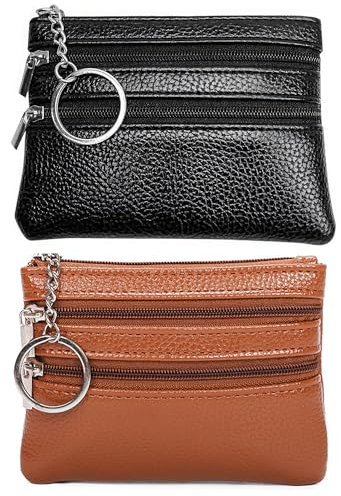 ZEACCT 2 Pcs Femmes Mini Porte-Monnaie en Cuir avec Porte-Clés, Portefeuille à Fermeture Éclair en Cuir, Petit Portefeuille pour Femme, Porte-Monnaie Portable avec Porte-Clés