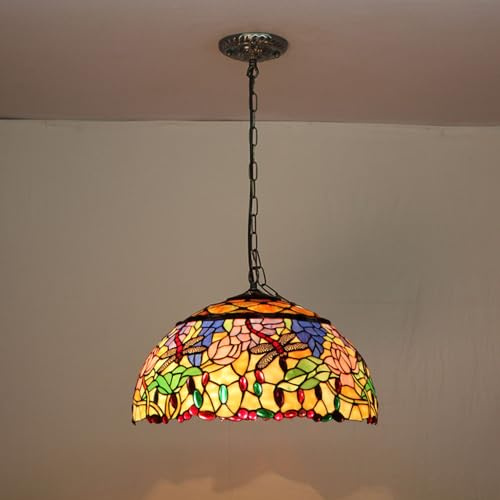 Tiffany Retro Küche Deckenleuchte Pendelleuchte Libellen Vintage Küchenlampen höhenverstellbar Loft Glas Hängeleuchte E27 Retro beleuchtung für Wohnzimmer Schlafzimmer Cafe Bar Hängelampe Ø40cm