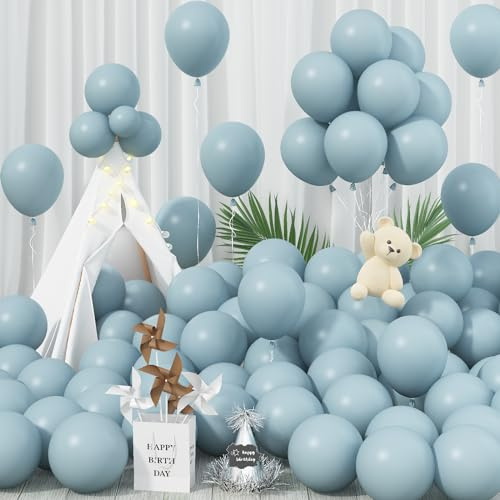 Jobkoo Blue Balloons - 12 Inch, 100 Pack Pale Aqua Blue Latex Balloons for Birthday, Boho Baby Shower, Bachelorette Party Decorations