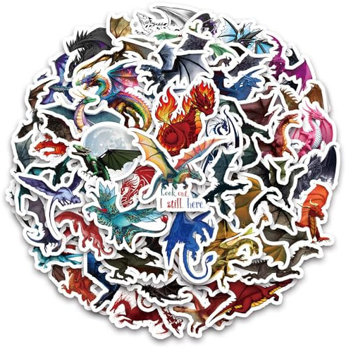 50 Stück Drachen Aufkleber Pack Dragon Sticker Set wasserdichte Vinyl Sticker für Laptop Kinder Autos Motorrad Fahrrad Skateboard Gepäck Koffer Computer Aufkleber Graffiti Decal