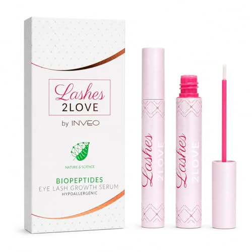 Inveo Lashes2Love Wimpernserum ohne Bimatoprost, Biopeptid-Serum mit Doppel-Peptid-Komplex für kräftiger und voller wirkende Wimpern, 3,5 ml