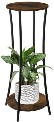 YINMIT Pflanzenständer für den Innenbereich, 2 Etagen, rund, Blumentopfständer, Regal, runde Stützen, Eckpflanzenregal für Balkon, Garten, Terrasse, Wohnzimmer, Braun