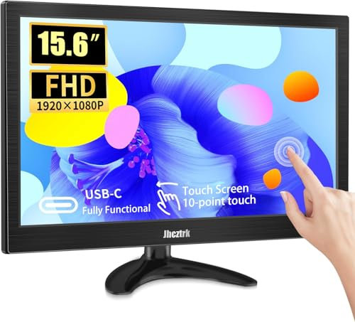 Jhcztrk 15.6 Inch Portable Monitor Touchscreen IPS Screen HDR Gaming Monitors Built-in Speakers, USB-C HDMI, VESA Compatible, for Laptop PC Mobile PS4 PS5 External Screen