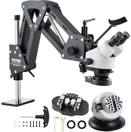 VEVOR Multidirektionales Mikroskop mit Federhalterung, Schmuckmikroskop 7X-45X Gesamtvergrößerung, Mikro-Schmuck-Intarsienständer mit integriertem USB-Ring-LED-Licht und 360°-Kugelschraubstock