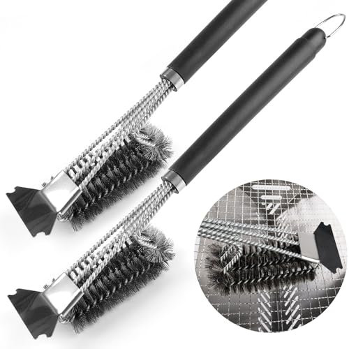 2 x Grill Brush with Scraper, 45 cm Stainless Steel Brush Cleaning Brush with Long Stainless Steel Bristles and PP Heat Insulation Handle for Gas Grill, Charcoal Grill, Kettle Grill, Electric Grill