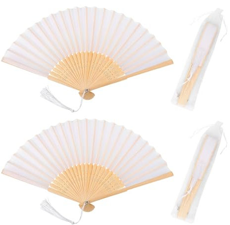 Rybtd 2 Pcs Folding Fans,Handheld Fans,Hand Fans,Silk Fabric Fan,Bamboo Fans with Tassel and Fan Bag for Birthday Gifts Dancing Cosplay Wedding Party Props Decoration,Wedding Fan 21CM