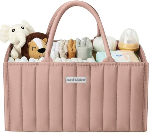 love & lullabies Panier à couches élégant pour bébé, rangement des couches, essentiels pour nouveau-né, liste de fête prénatale (rose pâle)