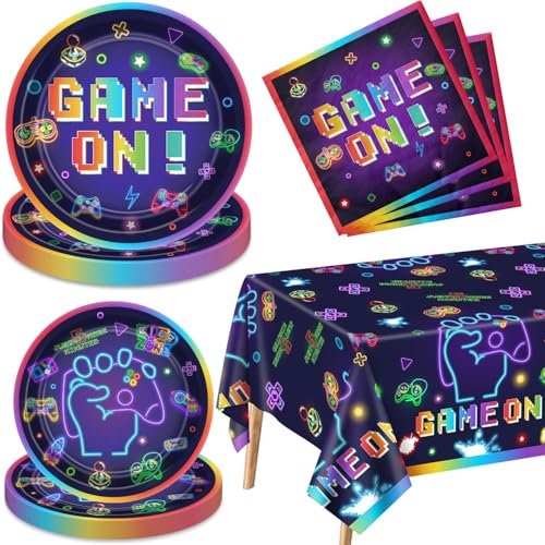 Hegbolke Lot de 71 accessoires de fête pour garçons et manettes de jeu vidéo - Noir, Gris, Bleu - Anniversaire - Jeu vidéo