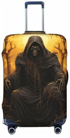 KWQDOZF Dark Grim Reaper Totenkopf Tod schwarz Elastische Reisegepäckabdeckung Reisekoffer-Abdeckung für Kofferraum 19''-32'' Gepäckschutzhülle