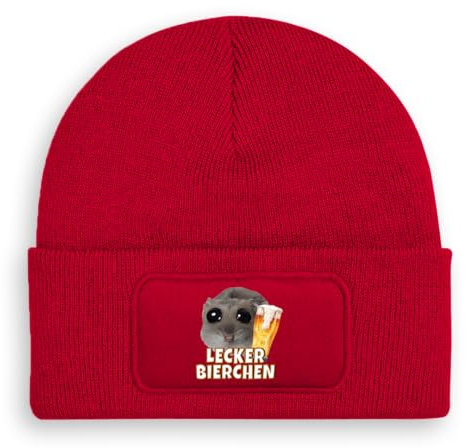 Prozente Momente Lecker Bierchen - Beanie | Strickmütze | Wollmütze | Beanie mit Druck | lustige Sprüche | Apres-Ski | Winter | Rot