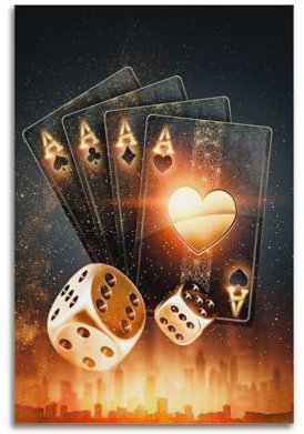 UHHYFVN Poster mit Casino-Poker-Glücksspiel, Wandkunst, dekoratives Gemälde, Schlafzimmer, Malerei, Poster, 20 x 30 cm, ungerahmter Stil