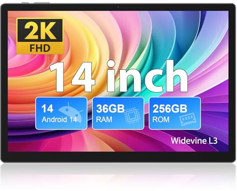 DEEMWOLF 14 inch Android 14 Tablet,large screen tablets Octa-Core,36GB RAM+256GB ROM (TF 2TB), 11580mAh,18W,13+8MP, Face ID,TÜV, GMS, Widevine L3, BT5.0, GPS, Tablet With Pen - Grey