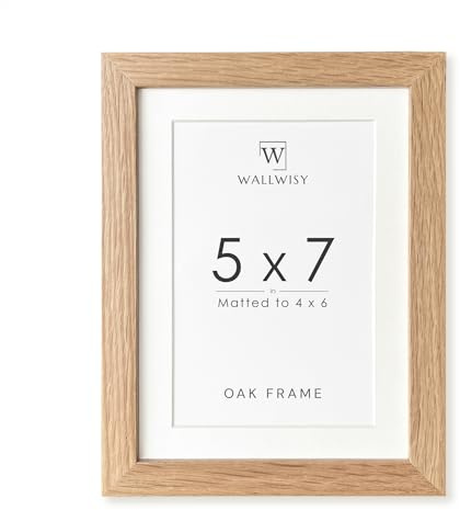 wallwisy 5x7 Picture Frame, Solid Oak Wood 5x7 Photo Frame with Mat to 4x6, 7x5 Picture Frames for Wall and Tabletop Display, Natural Oak 5 x 7 Frame, Set of 1