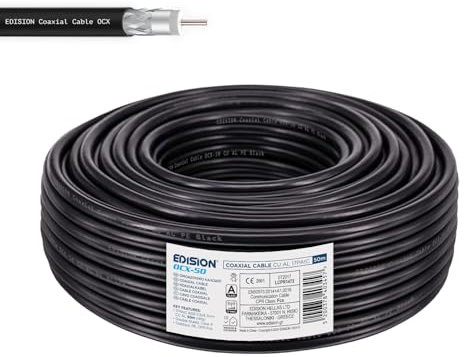 EDISION OCX-50 Cavo Coassiale 50m, Cavo Antenna TV SAT Esterno/Interna PE Nero, Rame CU/AL, 17PAtC, CPR Fca, Classe A, Cavo SAT, per DVB-S2, DVB-T/T2, DVB-C, RADIO, Bobina 50m