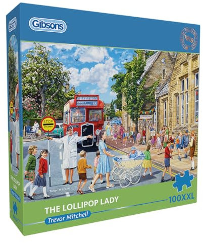 Gibsons The Lollipop Lady 100XXL Piece Jigsaw Puzzle | School Run Nostalgia Jigsaw Puzzle Extra Large Piece Jigsaw Puzzle for Adults | Sustainable Premium 100% Recycled Board Great Gift Gibsons Games