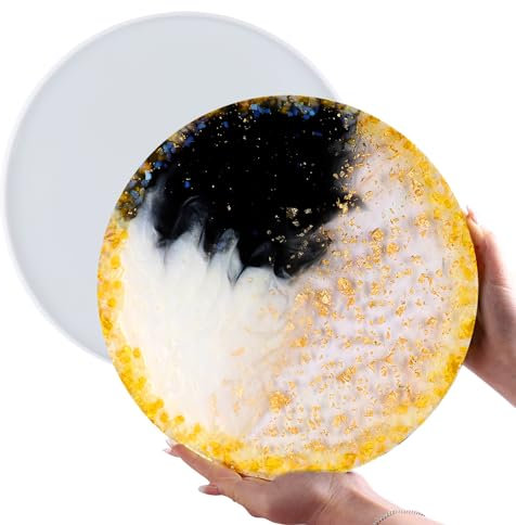EPODA Large Silicone Resin Tray Mould, Round Resin Trays Mould for Epoxy Casting, Service Tray, Drawing Board, Coaster Making, Home Decoration Artwork Creation Tool
