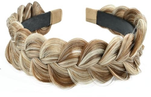 Weenwill Haarband Geflochten Haare,Breites Haarteil Unordentliches Geflochtenes Stirnband Flauschige Zöpfe mit Zähne Flechten Mode Haarschmuck für Damen