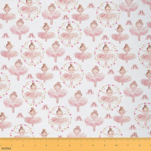 Homemissing Ballerina Fabric by The Yard 1 Yard (L92*W150cm) for Kids Girls Ballet Dancer Upholstery Fabric Gymnastics Lovers Star Print Kawaii Pink for DIY Projiect