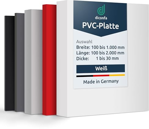 diconfa PVC Kunststoffplatte natur weiß NACH MAß - 1 bis 10mm stark - 100 x 2000mm (10 x 200cm), 10mm dick - hart seidenmatt weiss porenlos glatte Oberfläche - einseitig Schutzfolie