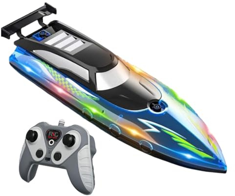 F Fityle Ferngesteuertes Boot, Schnellboot, wasserdichtes Gehäuse, Doppelmotor, Wasserspielzeug, Geschenk, 50 km/h, für Erwachsene und im Alter von 6–12, Blau