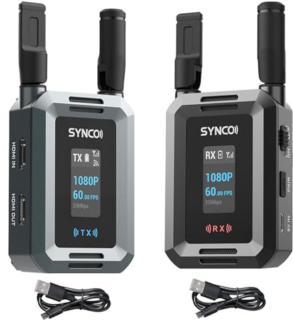 Synco Xvision Drahtloses Videoübertragungssystem – 300 m HD 1080p 60 fps HDMI-Sender und -Empfänger | 40 ms Latenz für Echtzeitüberwachung | Ideal für Live-Streaming, Filmaufnahmen und TV-Werbung (1 T