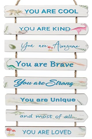 Bofanze Mural de Madera con Cita Motivadoras Cartel de Madera de Dinosaurio | para Habitación Infantil Letrero Colgante de pared Inspiradora madera Arte de pared con Frase Inspiradora para Niños