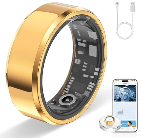 HPLSZCN Smart Ring for Women Men, Fitness Tracker with Sleep Tracker, Heart Rate, SpO2, Step Counter, Health Ring Compatible Android & iOS, (Gold, 10)