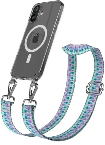 EAZY CASE Handykette - Verstellbares Taschenband kompatibel mit iPhone 16, Schulterriemen, Handykordel mit Silikon Hülle, Qi Charging kompatibel, Umhängetasche, Einhorn Silber