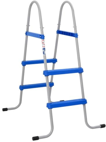 Genérico Escalera para Piscina elevada Acero y plástico 96 x 76 x 121 cm, Apta para Piscinas de hasta 84 cm, Gris y Azul, Escaleras y rampas de piscina-4010325