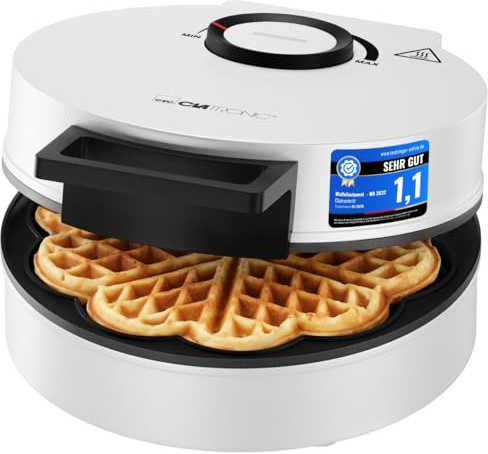 Clatronic® Waffeleisen Herzform | mit Antihaftbeschichtung | stufenloser Regler für Bräunung nach Wunsch | Waffle Maker | Herzwaffeleisen 1200 W | WA 3832 weiß