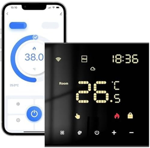 NINMORTH Thermostat WiFi pour chauffage au sol et chaudières à gaz programmable à écran tactile - Blanc/noir