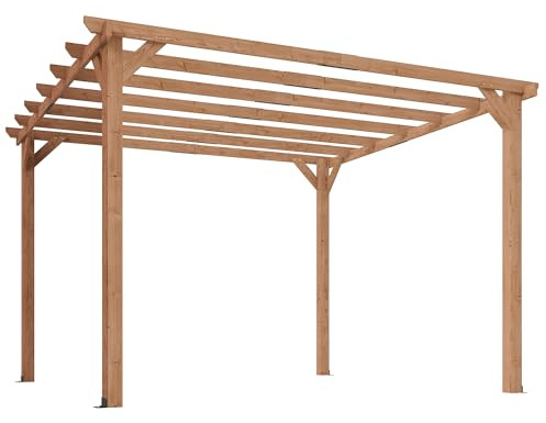 Outsunny Pergola aus Massivholz für den Garten, 3 x 3 m – robuste Konstruktion mit 90-mm-Pfosten und 7 Balken – stabile Außenlaube für Weinreben und Kletterpflanzen, Ahorn-Optik