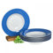van Well Vario Suppenteller-Set 6-teilig - Teller-Service für 6 Personen - tiefe Pasta-Teller 21,5cm - Porzellan-Set weiß mit Rand in Blau - Salat-Teller mikrowellengeeignet