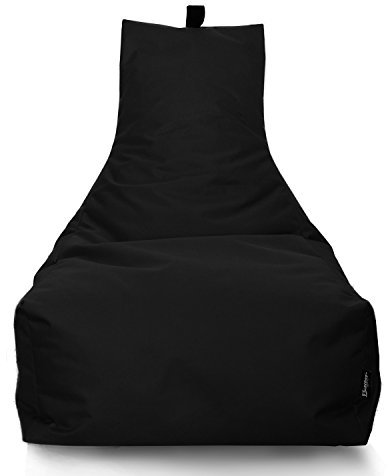 Lounge Sitzsack Liege Beanbag 32 Farben wählbar 90cm(Ø) Rückenlehne Bodenkissen Indoor Outdoor Sitzsäcke Gaming Kinder Bean Bag Erwachsene Riesensitzsack gefüllter Sessel (Schwarz)
