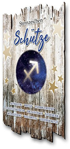 Kreative Feder Wandbild Sternzeichen Schütze aus Holz im Shabby Chic Landhaus-Stil - Holzschild Größe 30x20cm (Schütze)