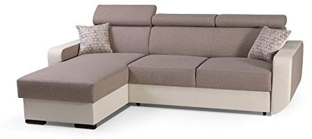 mb-moebel Ecksofa mit Schlaffunktion Eckcouch mit Bettkasten Sofa Couch mit verstellbare Kopfstütze L-Form Polsterecke Schlafsofa Gästebett - 236x165x97 cm - Pedro (Braun, Ecksofa Links)