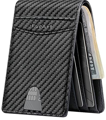 FurArt Leder Geldbörse Herren Portemonnaie klein mit RFID-Schutz & Geldklammer-Schwarz