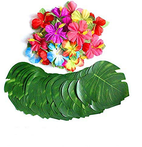 Ulalaza Lot de 90 Feuilles de Palmier Tropicales artificielles Luau Décoration de fête Monstera Fausses