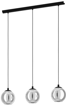 EGLO Hängelampe Ariscani, 3-flammige Pendelleuchte Esstisch, Hängeleuchte aus Metall in schwarz und Rauchglas, Esszimmerlampe hängend, E27 Fassung, 76,5 cm