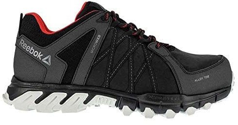 Reebok Scarpe Impermeabili a Bassa Sicurezza in Pelle Nera e Rossa con Punta in Alluminio Trail Grip S3 SRC Nero/Rosso, 42