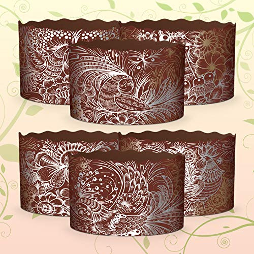 6pcs Baking Paper Molds for Easter Bread Cakes Panettone Paska Kulich (Brown Birds, 130 * 85 mm (Diameter*Height))