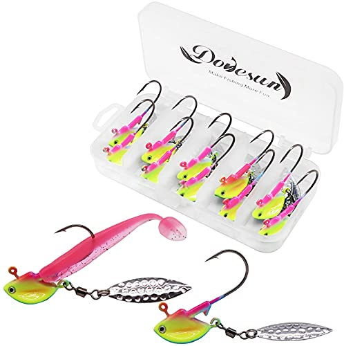 Dovesun Jig Spinner Set mit 10 Stück 7g(1/4oz) Bunte Jigköpfe mit Weidenklinge und Unterspin Angelzubehör