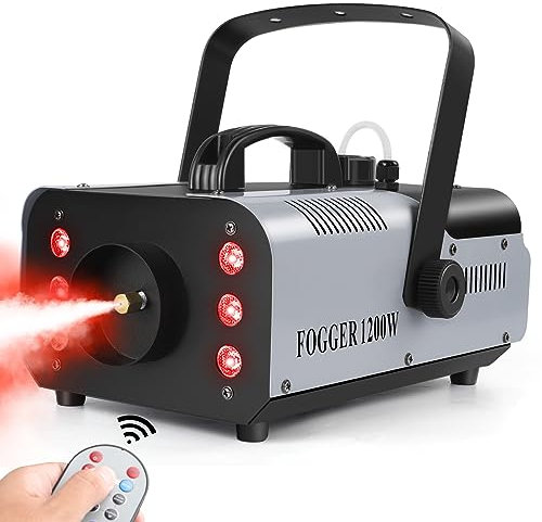 Machine à fumée, U`King 1200W Machine à fumée avec télécommande sans fil et 6 lumières LED colorées pour Noël Halloween Mariage Effet de scène DJ Disco Party Stage