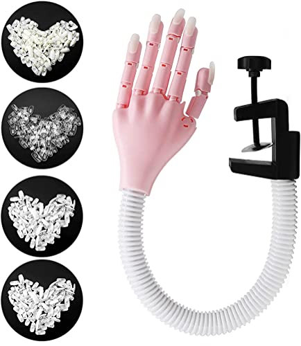 Übungshand Für Nageldesign mit 400pcs Ersatznägel, Professionelles Übungsfinger für Nageldesign Gelnägel Fake Hand Maniküre Tool, Rosa