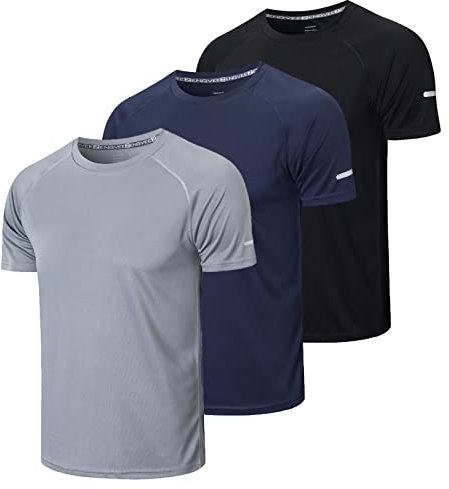 Gaiatiger 3er Pack Sport Tshirts Herren Funktionsshirt Sportshirt Männer Schnelltrocknend Trainingsshirt Fitness Laufshirt Kurzarm Herren Atmungsaktive T-Shirt(520) Black Grey Navy-M
