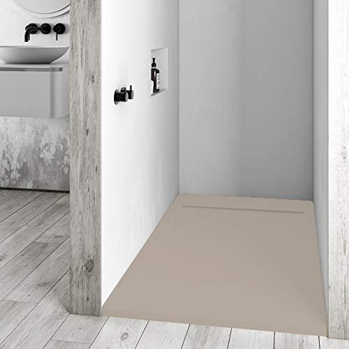 Piatto Doccia In Resina 80x140 Griglia In Tinta Moderno Colorato Effetto Pietra Slim CERAMICHEMIRANDA-Resina Tortora