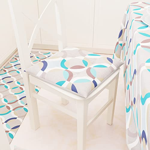 PETTI Artigiani Italiani - Kissen für Küchenstühle 4-Punkte-Set mit 6 Stück, Stuhlkissen aus Baumwolle mit Bändern 40 x 40 cm – 6er-Set Design Kreis Blau 100% Made in Italy