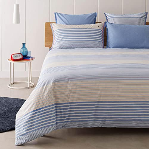 Tommy Hilfiger Bleach Denim Perkal-Bettwäsche-Garnitur Farbe Blue Größe 200x200+2x80x80 Streifen Stripes